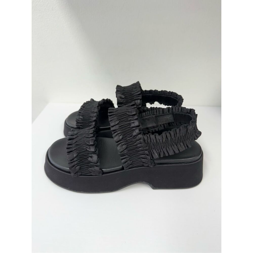 Ganni Womens Black Smocked Slingback Platform Sandal Size 42 12